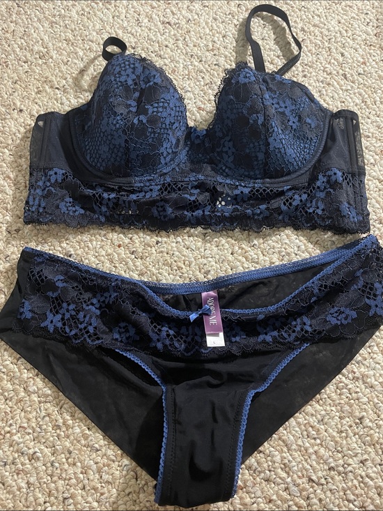 Adore Me Other - Adore Me Navy and Black Lace Longline Bra & Bikini Set